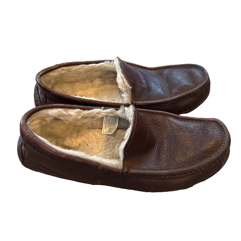 Ugg Men’s Driving Moc Slipper Size 12 Shearling Brown Leather